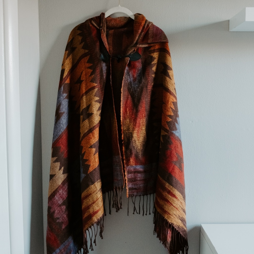 Southwestern Hooded Blanket Shawl Poncho